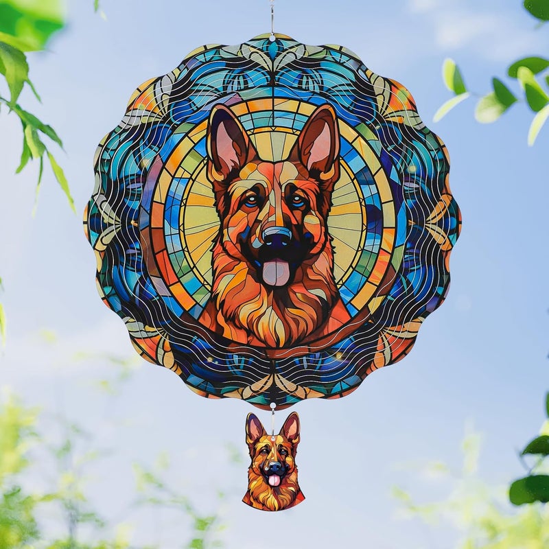 Riletese German Shepherd Wind Spinners Outdoor - 3D Cute Dog for Women, Wind Spinner for Yard Patio Ornament Garden Decor, 12 Inch Hanging Kinetic Metal Wind Spinners Sculpture - Image 1